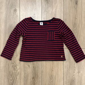 Petit Bateau Long Sleeve Crewneck Shirt with Red and Navy Stripes - 6 NWOT